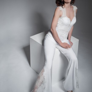 jillian 2017 bridal sleeveless thick straps sweetheart neckline heavily embellished top and pants sophiscated wedding dress illusion back (maeva) mv