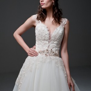 jillian 2017 bridal thick lace strap deep v neck plunging neckline heavily embellished bodice romantic sexy princess a  line wedding dress chapel train (morena) zv mv