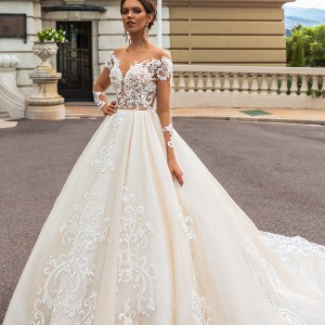 crystal design 2017 bridal long sleeves off the shoulder deep sweetheart neckline heavily embellished bodice elegant princess a  line wedding dress keyhole back royal train (ellery) mv