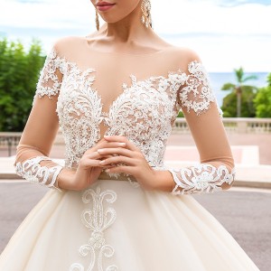 crystal design 2017 bridal long sleeves off the shoulder deep sweetheart neckline heavily embellished bodice elegant princess a  line wedding dress keyhole back royal train (ellery) zv