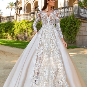 crystal design 2017 bridal long sleeves sweetheart neckline full embellishment lace glamorous a  line wedding dress sheer back royal train (ohara) mv