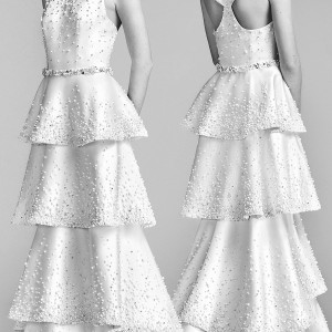 viktor and rolf spring 2018 bridal sleeveless jewel neck heavily beaded column wedding dress tiered skirt (8) mv racer back modern