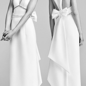 viktor and rolf spring 2018 bridal sleeveless vneck embellished waist column wedding dress (3) mv bow back modern