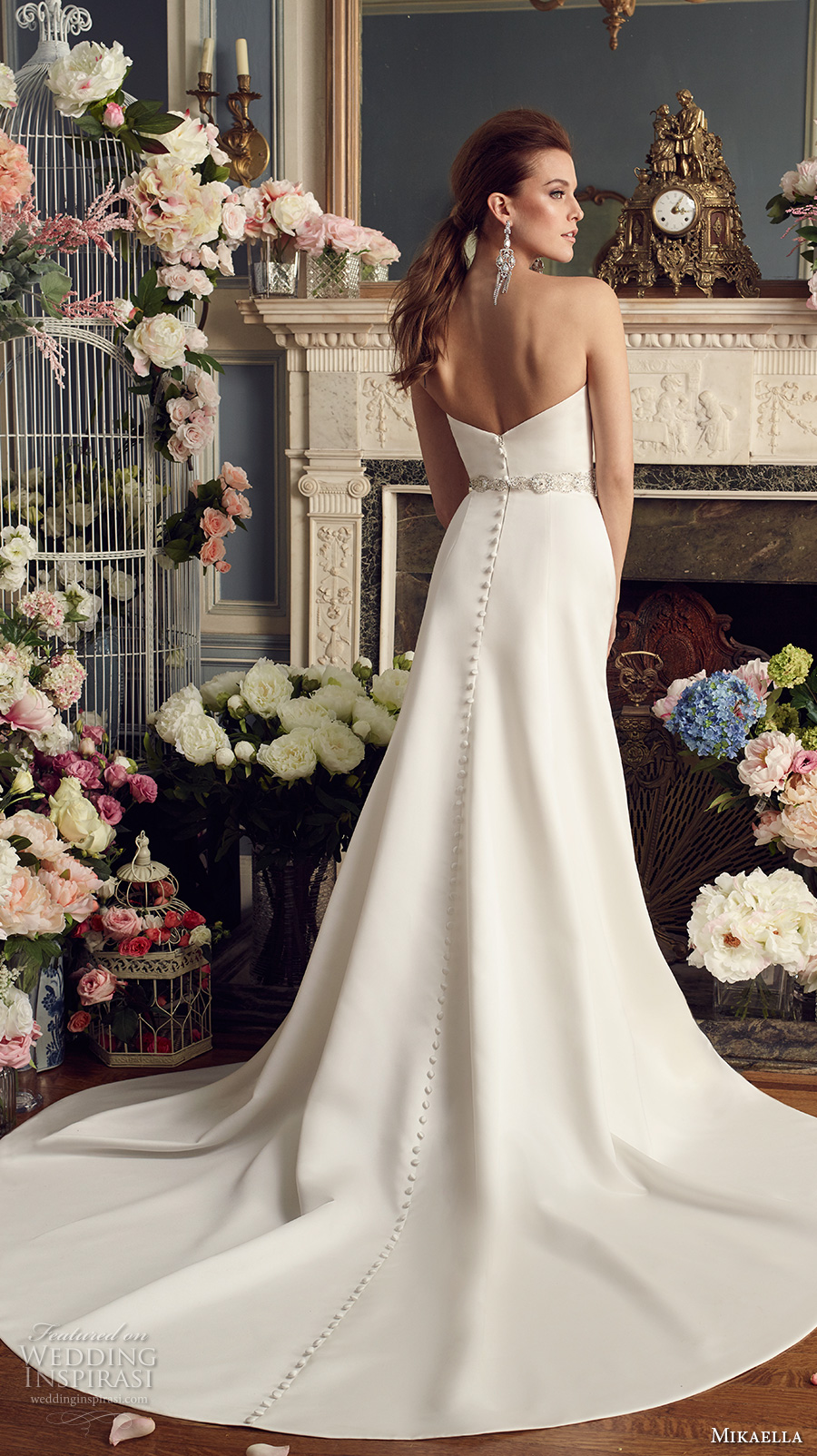 mikaella fall 2017 bridal strapless semi sweetheart neckline simple clean classic elegant a  line wedding dress chapel train (2170) bv