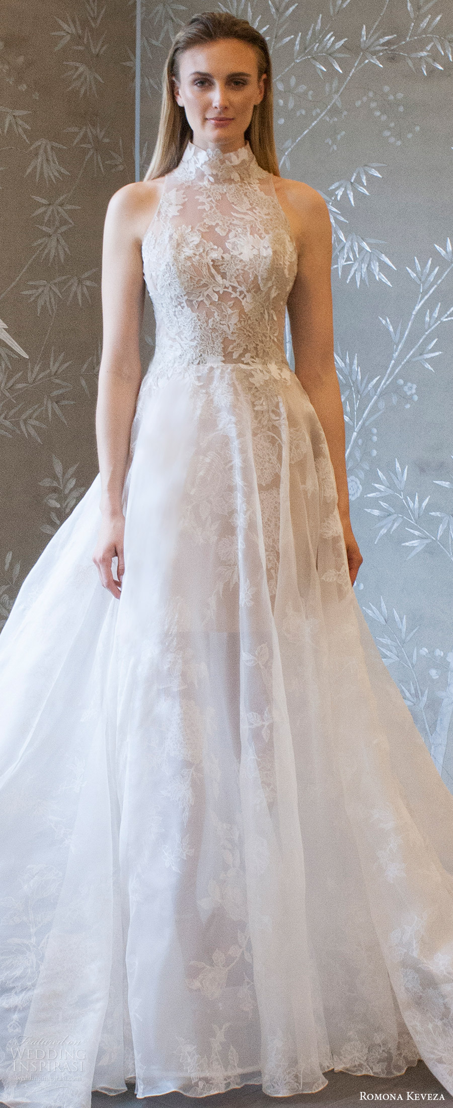 romona keveza spring 2018 bridal sleeveless high neck illusion bodice lace a line wedding dress (rk8407) zv elegant romantic cathedral train
