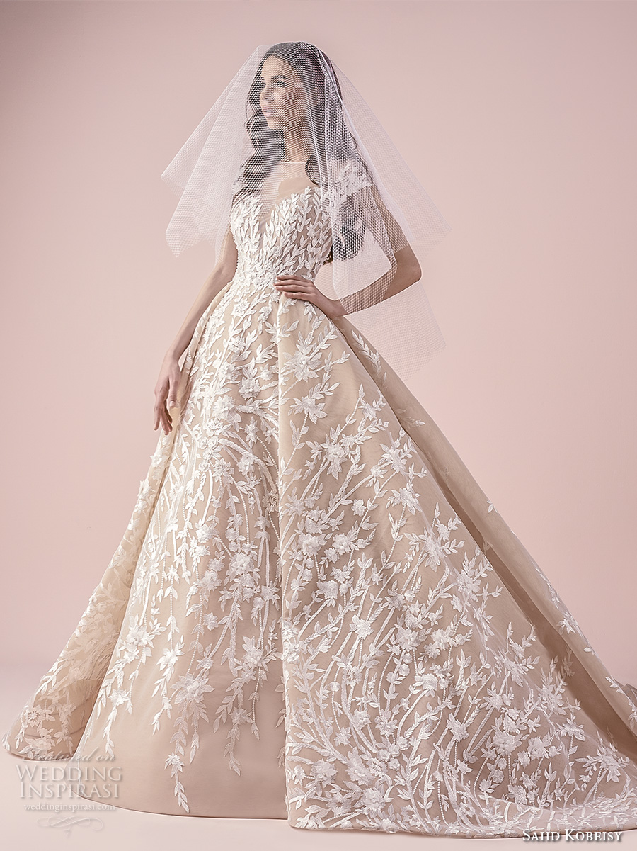 saiid kobeisy 2018 bridal cap sleeves illusion bateau sweetheart neckline full embellishment romantic princess ball gown wedding dress (3259) mv