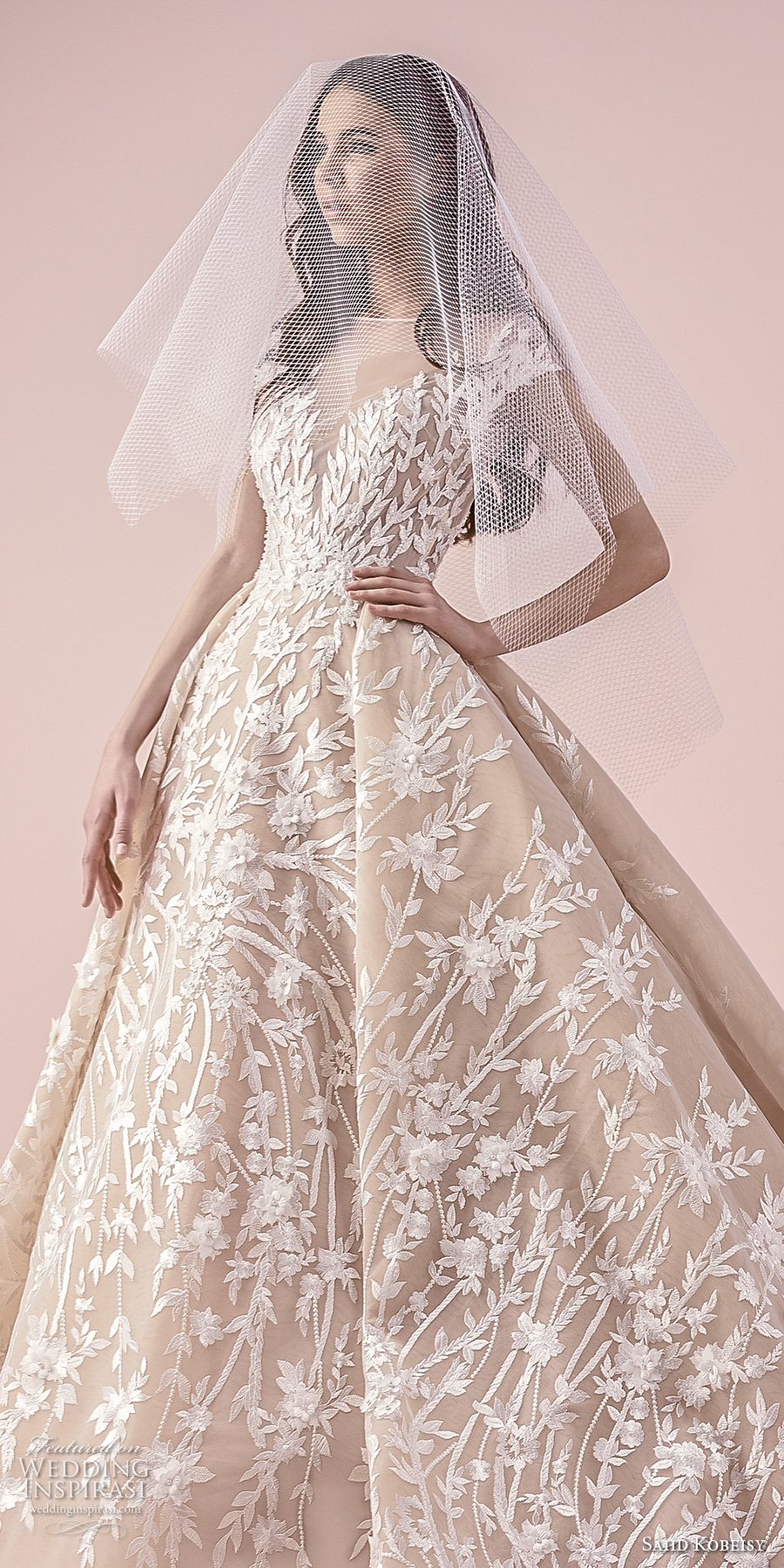 saiid kobeisy 2018 bridal cap sleeves illusion bateau sweetheart neckline full embellishment romantic princess ball gown wedding dress (3259) zv
