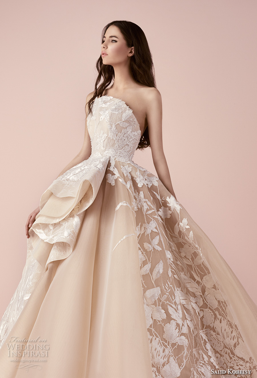 saiid kobeisy 2018 bridal strapless heavily embellished bodice romantic princess blush color ball gown wedding dress (3263) zv