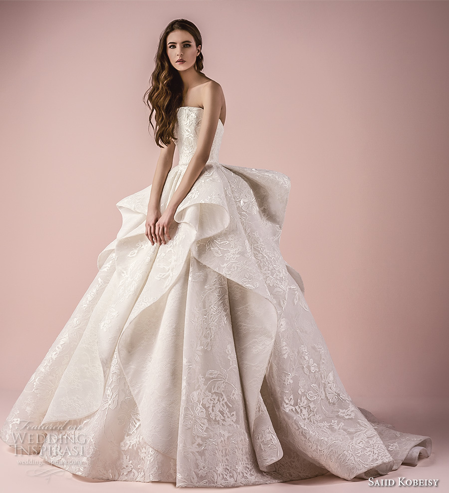 saiid kobeisy 2018 bridal strapless straight across neckline full embellishment layered skirt princess ball gown wedding dress chapel train (3268) mv