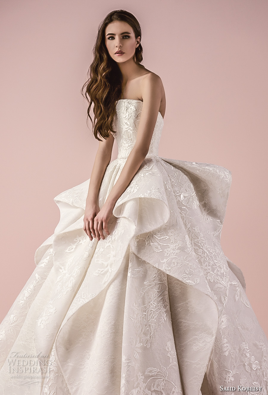 saiid kobeisy 2018 bridal strapless straight across neckline full embellishment layered skirt princess ball gown wedding dress chapel train (3268) zv