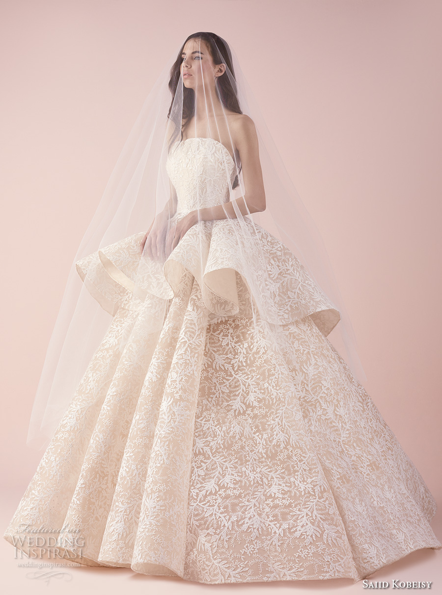 saiid kobeisy 2018 bridal strapless straight across neckline full embellishment peplum romantic princess blush color ball gown wedding dress (3262) mv