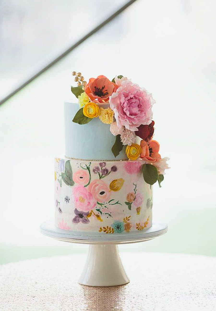 blue white 2 tier multicolor floral wedding cake  (11) mv