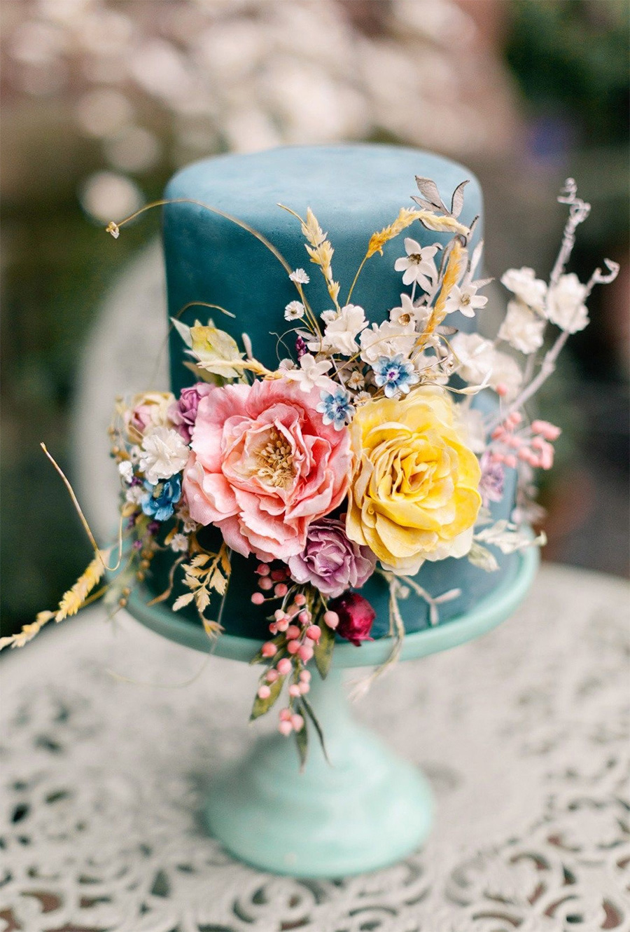 cyan 2 tiere multicolor floral wedding cake (4) mv