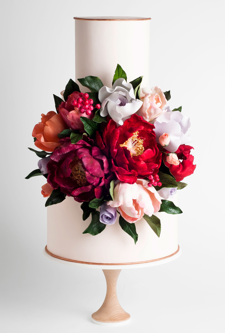 white 2 tier red floral wedding cake (5) mv