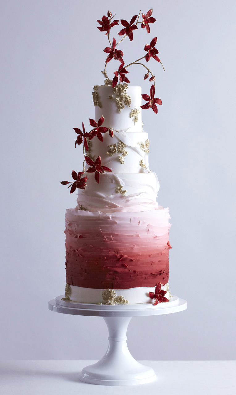 white red ombre 4 tier red floral wedding cake (24) mv