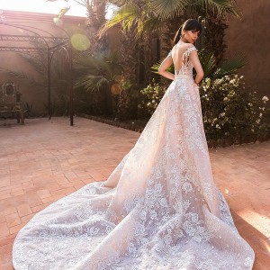 crystal design 2018 cap sleeves sweetheart neckline full embellishment princess a  line wedding dress sheer back royal train (butterfly) bv