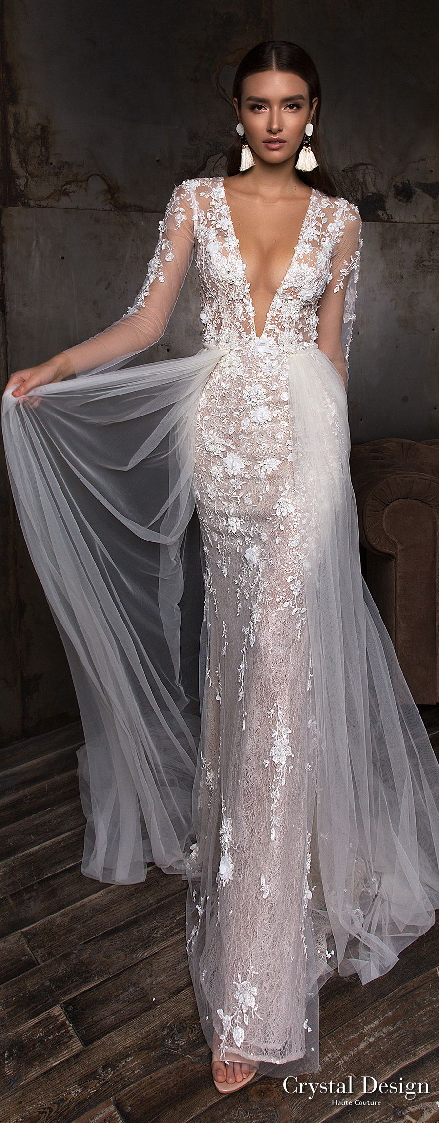 Long Sleeve Two Pieces Sexy Wedding Dresses Sheath/Column Split Bridal Gown  SEW009