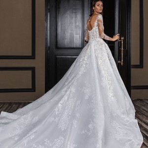 crystal design 2018 long sleeves square neck heavily embellished bodice princess a  line wedding dress royal train (asha) bv