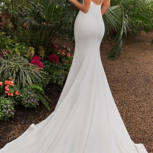 crystal design 2018 sleeveless deep v neck simple clean fit and flare wedding dress sheer back chapel train (candle) bv