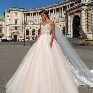 crystal design 2018 spaghetti strap sweetheart neckline heavily embellished bodice romantic ivory ball gown wedding dress chapel train (carol) mv