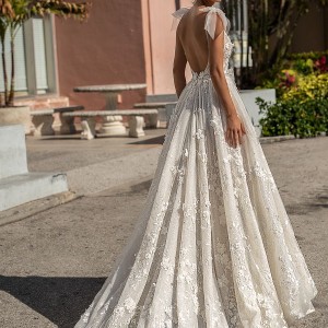 berta spring 2019 bridal sleeveless thin strap sweetheart neckline full embellishment elegant romantic fit and flare sheath wedding dress a line overskirt open back 3 mv Wedding Inspirasi