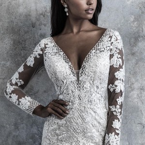 madison james 2019 bridal long sleeves v neck full embellishment elegant drop waist a  line wedding dress backless low v back chapel train (511) zv