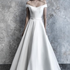 madison james 2019 bridal off the shoulder semi scoop neckline simple minimalist elegant princess a  line wedding dress mid back chapel train (513) mv