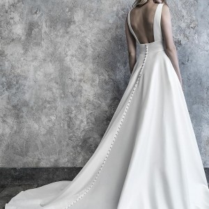 madison james 2019 bridal sleeveless deep v neck simple minimalist elegant a  line wedding dress backless square back chapel train (501) bv