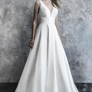 madison james 2019 bridal sleeveless deep v neck simple minimalist elegant a  line wedding dress backless square back chapel train (501) mv