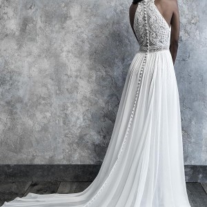 madison james 2019 bridal sleeveless halter neck full embellishment elegant grecian sheath wedding dress a  line overskirt covered lace back chapel train (512) bv