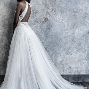 madison james 2019 bridal sleeveless halter neck heavily embellished bodice pleated skirt romantic soft a  line wedding dress keyhole back chapel train (500) bv