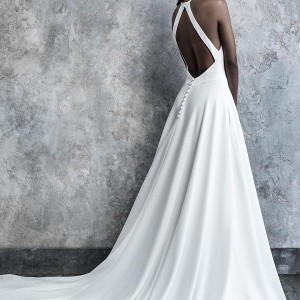 madison james 2019 bridal sleeveless halter neck simple minimalist elegant classy a  line wedding dress keyhole back chapel train (518) bv