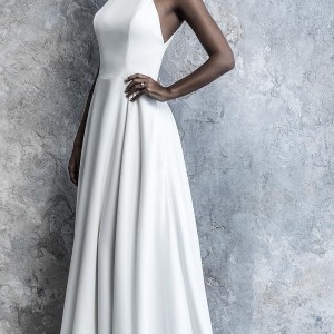 madison james 2019 bridal sleeveless halter neck simple minimalist elegant classy a  line wedding dress keyhole back chapel train (518) mv