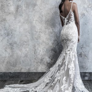 madison james 2019 bridal sleeveless thin strap diamond neck full embellishment elegant drop waist a  line wedding dress v back chapel train (520) bv