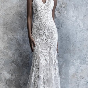 madison james 2019 bridal sleeveless thin strap diamond neck full embellishment elegant drop waist a  line wedding dress v back chapel train (520) mv