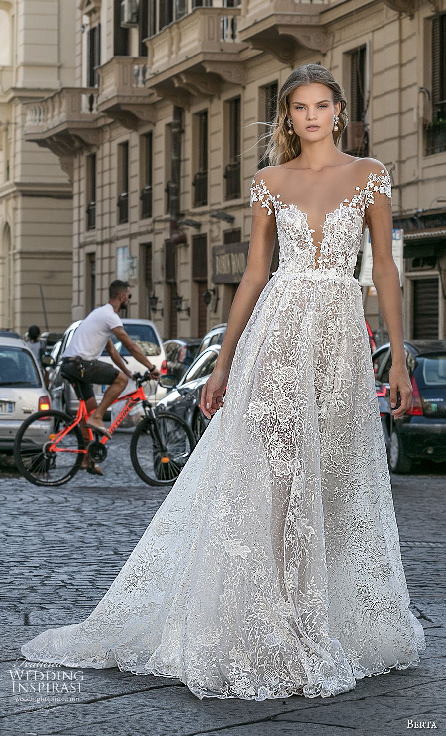 berta fall 2020 bridal cap sleeves plunging sweetheart necklin full embellishment romantic a  line wedding dress backless low back chapel train (9) mv