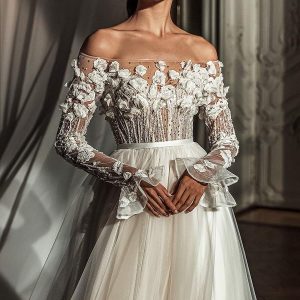 Straight across neckline wedding dress sale