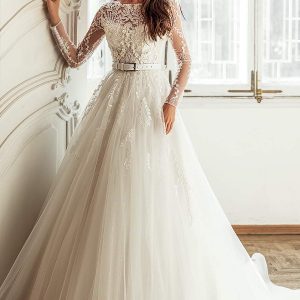 luce sposa 2021 shades of couture bridal long sleeves bateay neckline heavily embellished bodice a line ball gown wedding dress (valentina) mv