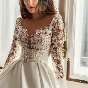 luce sposa 2021 shades of couture bridal long sleeves off shoulder v neckline embellished bodice clean skirt a line ball gown wedding dress chapel train (londyn) zv