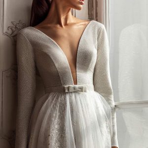 luce sposa 2021 shades of couture bridal long sleeves plunging v neckline embellished a line ball gown wedding dress chapel train (nicole) zv