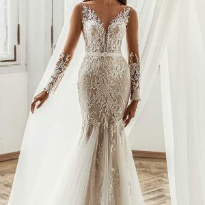 luce sposa 2021 shades of couture bridal long sleeves v neckline fully embellished fit flare wedding dress chapel train (peyton) mv