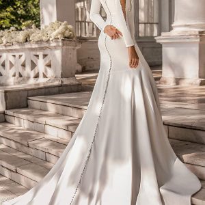 luce sposa 2022 symphony flowers bridal long sleeve illusion jewel neck sweetheart neckline heavily embellished bodice clean skirt sheath wedding dress chapel train (devotion) bv