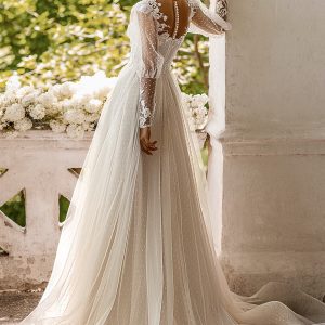 luce sposa 2022 symphony flowers bridal sheer long  puff sleeve bolero sweetheart neckline embellished bodice a line ball gown wedding dress chapel train chapel train (jasmine) bv