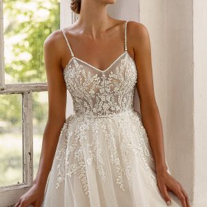 luce sposa 2022 symphony flowers bridal sleeveless beaded straps v neckline embellished bodice a line ball gown wedding dress chapel train (sasha) zv