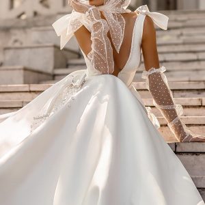 luce sposa 2022 symphony flowers bridal sleeveless bow straps plunging v neckline clean  minimalist a line ball gown wedding dress chapel train (nicolina) zv