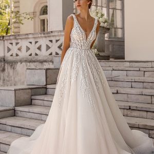 luce sposa 2022 symphony flowers bridal sleeveless straps plunging v neckline fully embellished a line ball gown wedding dress chapel train (magic 1) mv