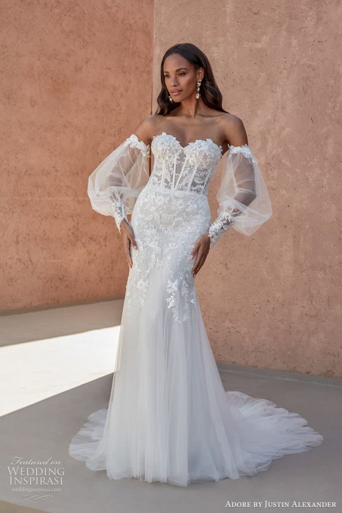 Adore By Justin Alexander Spring 2024 Wedding Dresses Wedding Inspirasi   Justin Alexander Adore Spring 2024 Bridal Straps Sleeves Sleeveless Sweetheart Neckline A Line Ball Gown Wedding Dress Chapel Train Amberly 683x1024 