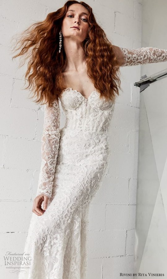 Rivini By Rita Vinieris Spring 2024 Wedding Dresses Wedding Inspirasi   Rivini Rita Vinieris Spring 2024 Bridal Detached Long Sleeve Strapless Sweetheart Neckline Lace Sheath Wedding Dress Chapel Train 2 Mv 540x900 