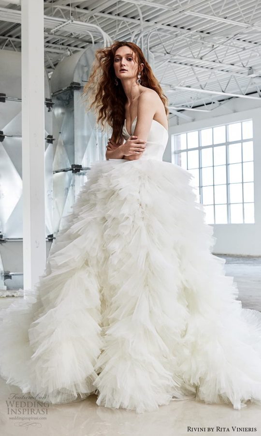 Rivini By Rita Vinieris Spring 2024 Wedding Dresses Wedding Inspirasi   Rivini Rita Vinieris Spring 2024 Bridal Strapless Sweetheart Neckline Ruffle Skirt A Line Ball Gown Wedding Dress Chapel Train 6 Mv 540x900 