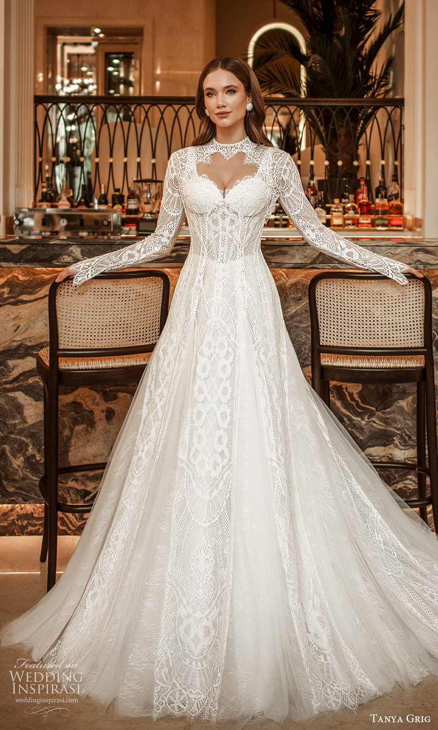 tanya grig 2025 bridal long sleeve high neck top sweetheart neckline embellished lace a line ball gown wedding dress chapal train (30) mv